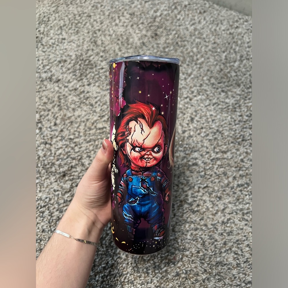 Chucky and bride 20oz stainless steel tumbler Chucky cup with lid and straw